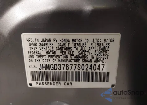 2007 Honda Fit Sport z USA, uszkodzony, nr VIN JHMGD37677S024047